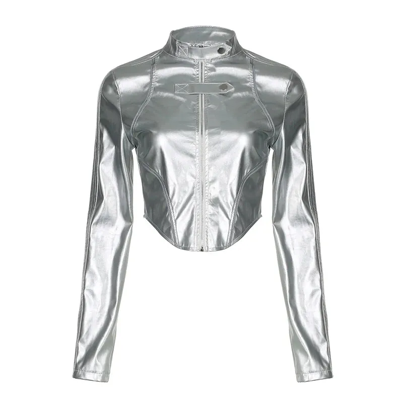 Reflective Stripe Spliced PU Leather Jacket