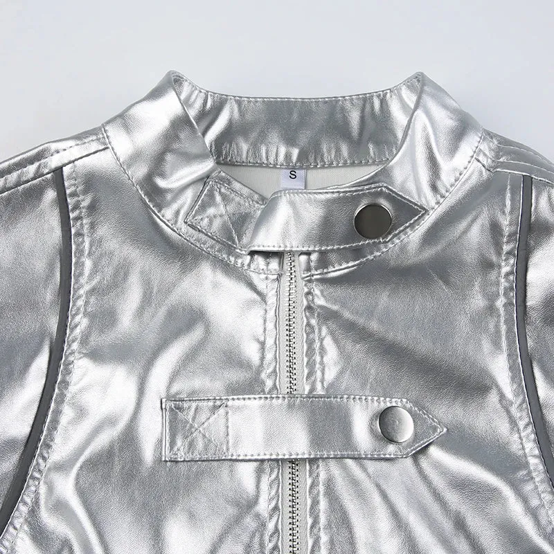 Reflective Stripe Spliced PU Leather Jacket