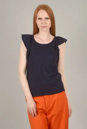 Ruffle Sleeve Raglan Tee, Navy