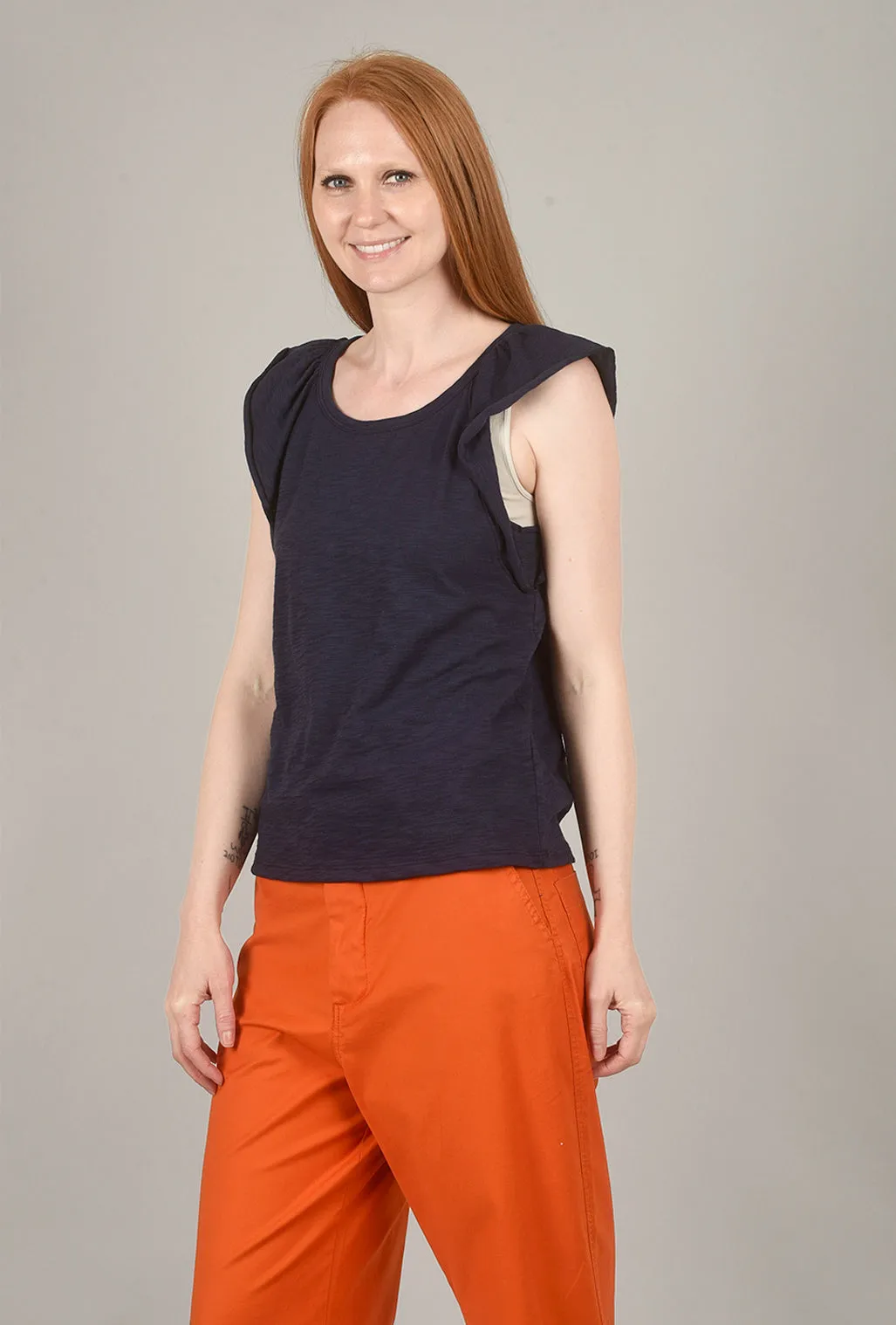 Ruffle Sleeve Raglan Tee, Navy
