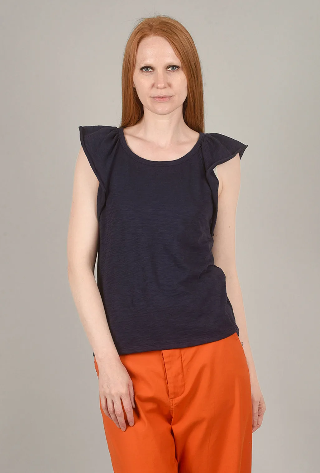 Ruffle Sleeve Raglan Tee, Navy