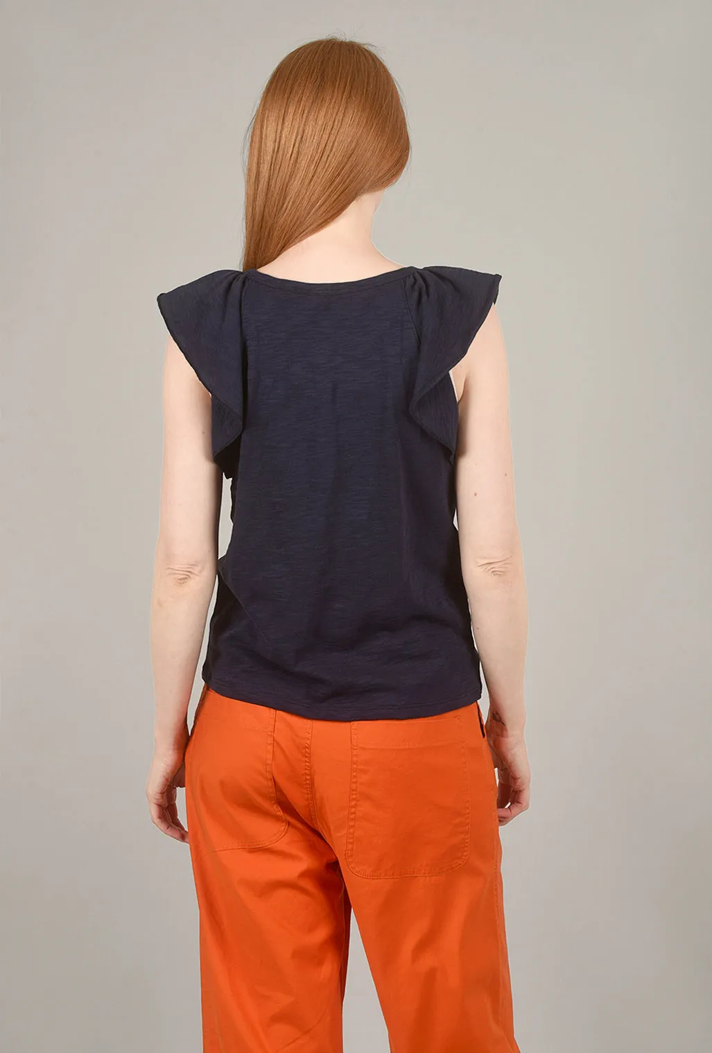 Ruffle Sleeve Raglan Tee, Navy