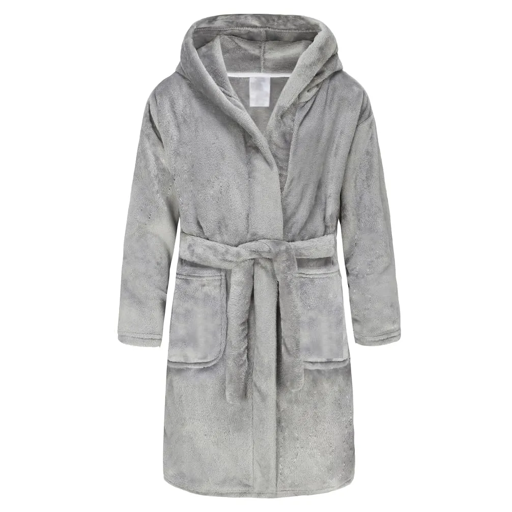 RUOGU Kids Bathrobe Hooded Plush Fleece Robe for Girls Boys Grey 5-6 Years