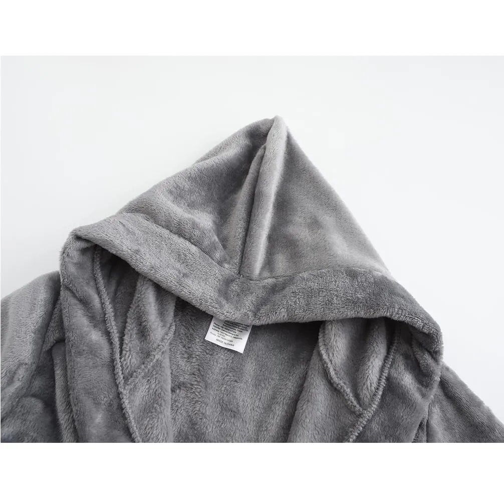 RUOGU Kids Bathrobe Hooded Plush Fleece Robe for Girls Boys Grey 5-6 Years