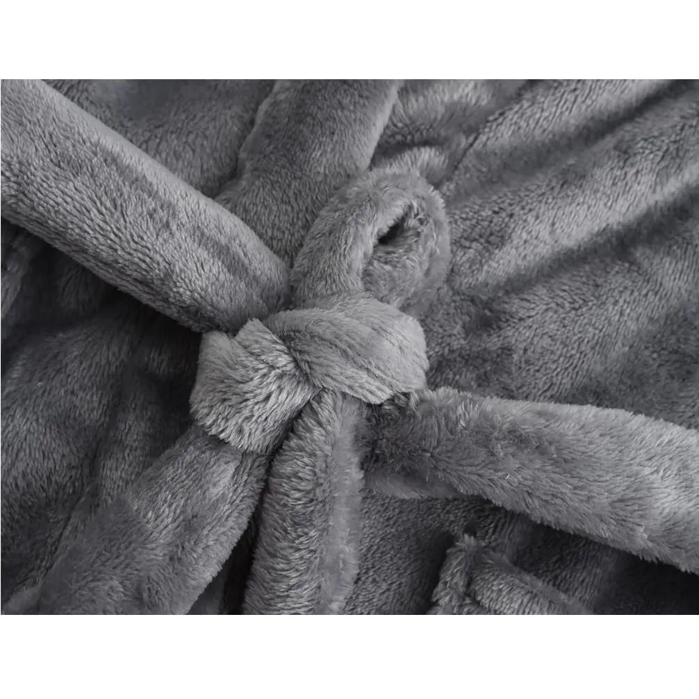 RUOGU Kids Bathrobe Hooded Plush Fleece Robe for Girls Boys Grey 5-6 Years