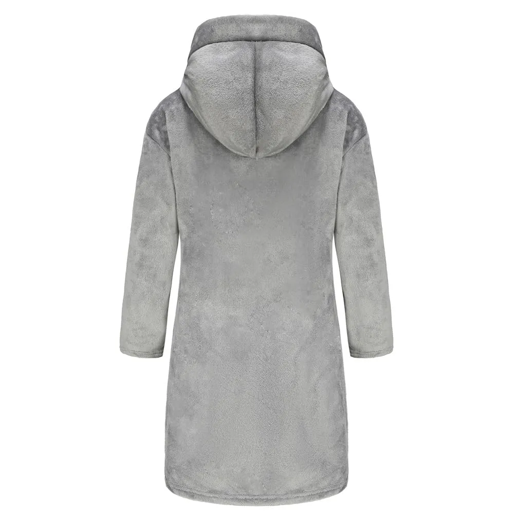 RUOGU Kids Bathrobe Hooded Plush Fleece Robe for Girls Boys Grey 5-6 Years