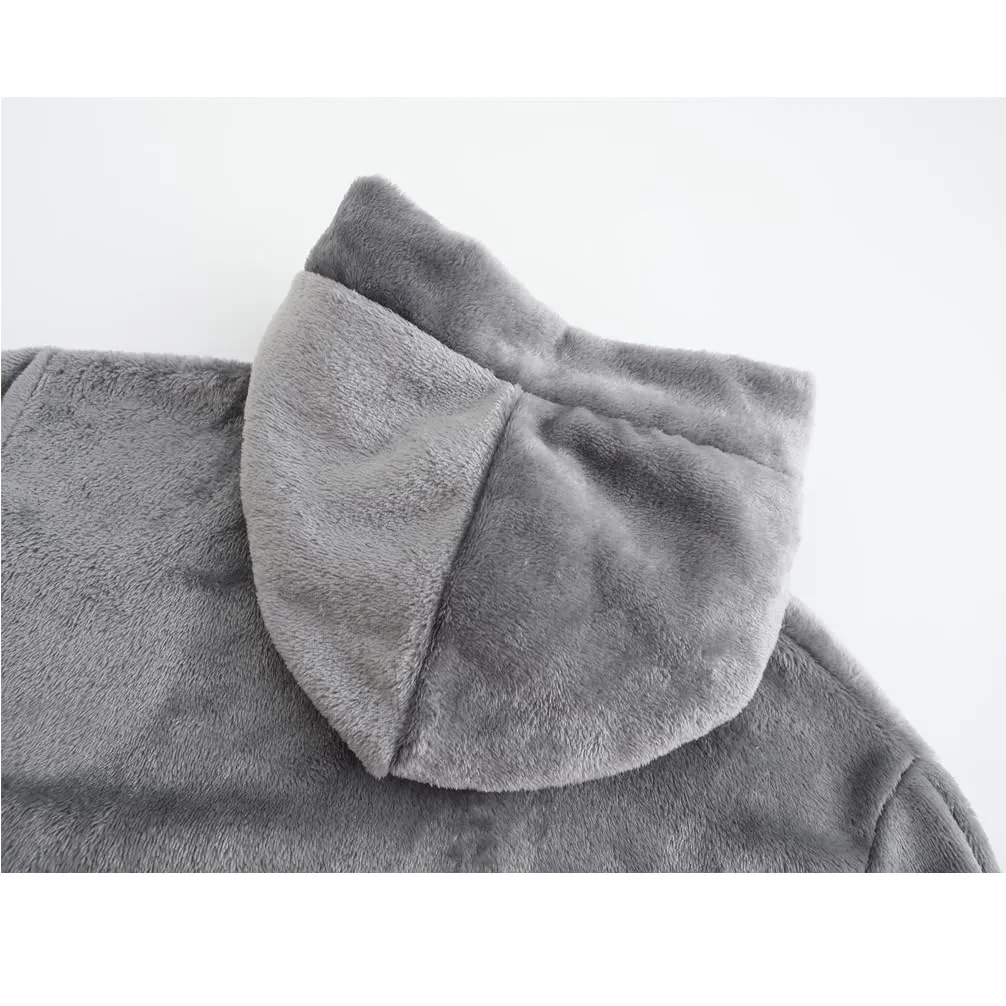 RUOGU Kids Bathrobe Hooded Plush Fleece Robe for Girls Boys Grey 5-6 Years