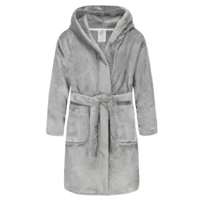 RUOGU Kids Bathrobe Hooded Plush Fleece Robe for Girls Boys Grey 5-6 Years