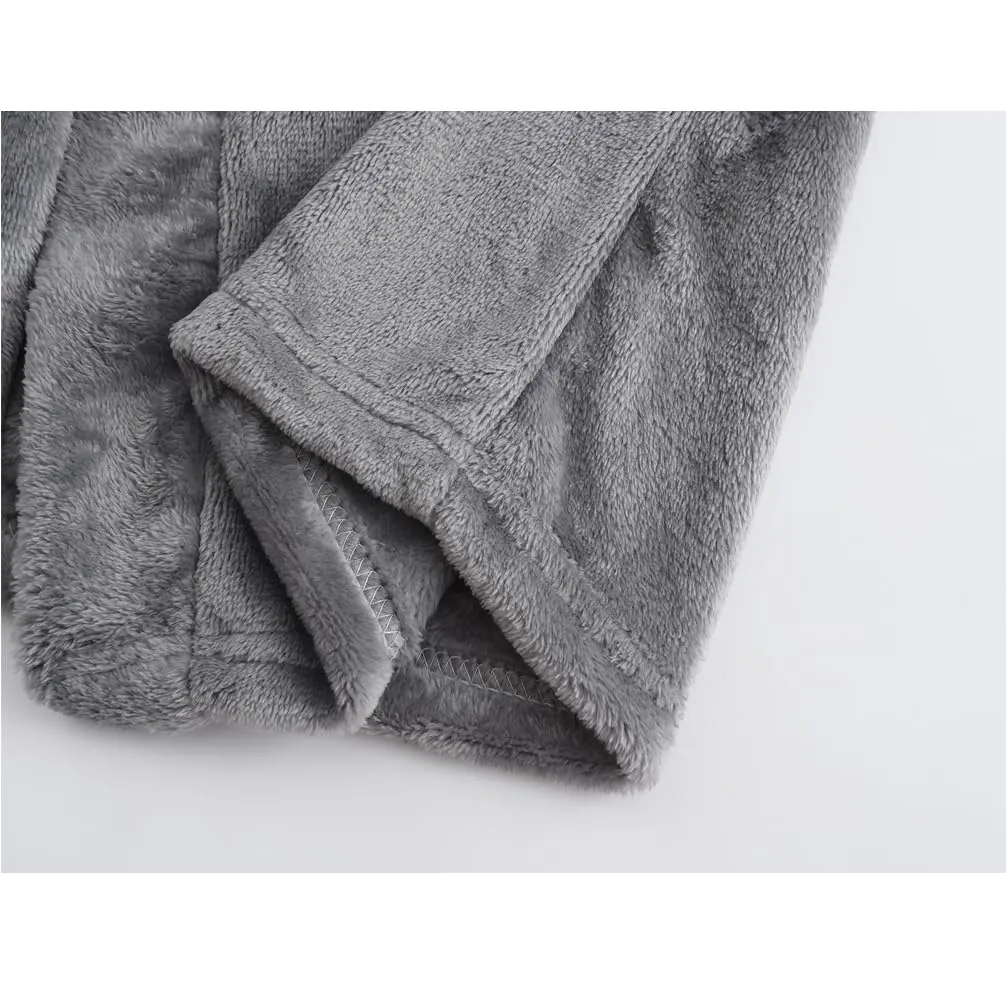 RUOGU Kids Bathrobe Hooded Plush Fleece Robe for Girls Boys Grey 5-6 Years