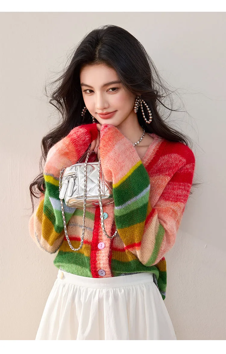 SD-Balloon Sleeve Striped Cardigan