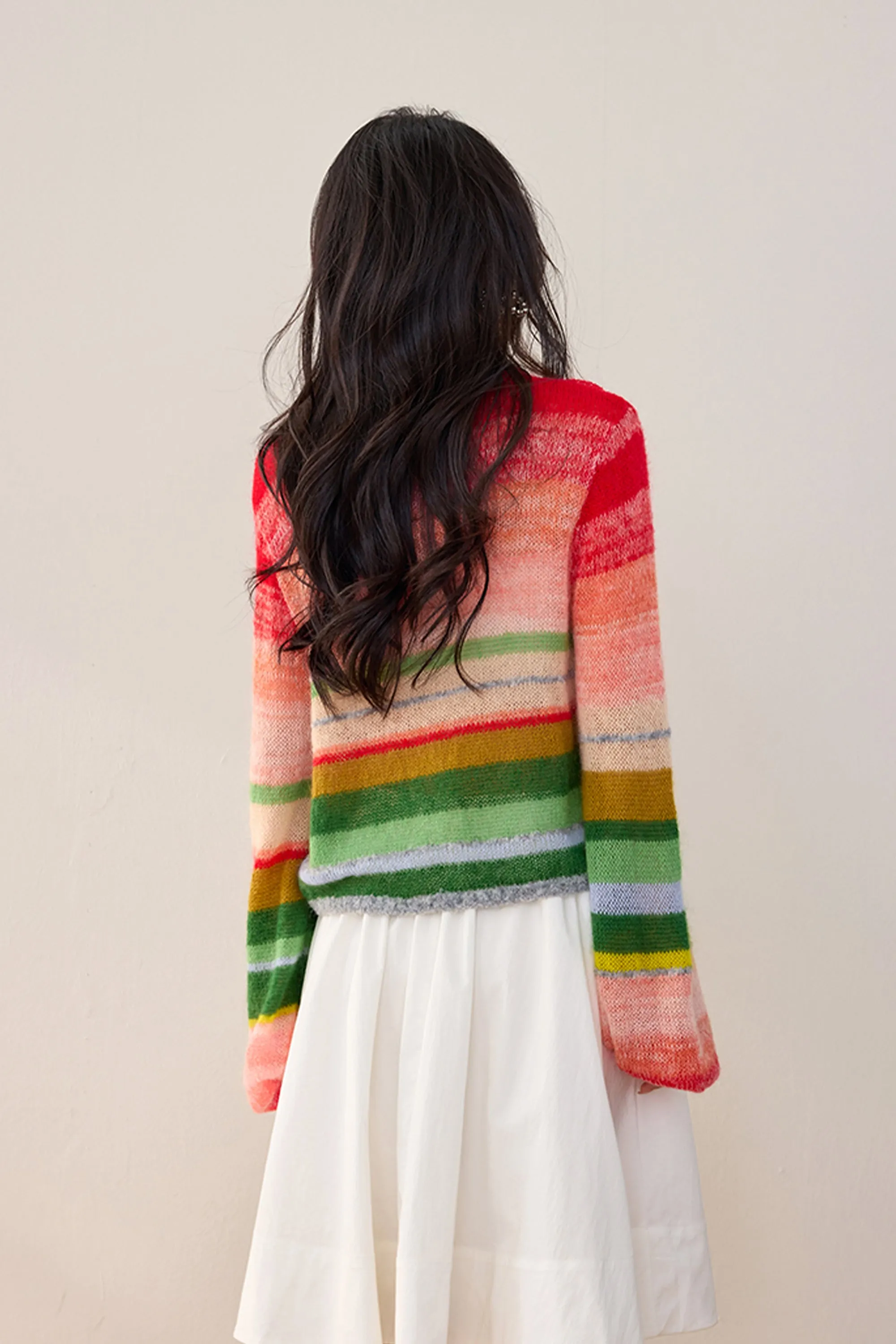 SD-Balloon Sleeve Striped Cardigan