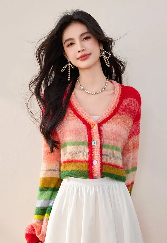 SD-Balloon Sleeve Striped Cardigan
