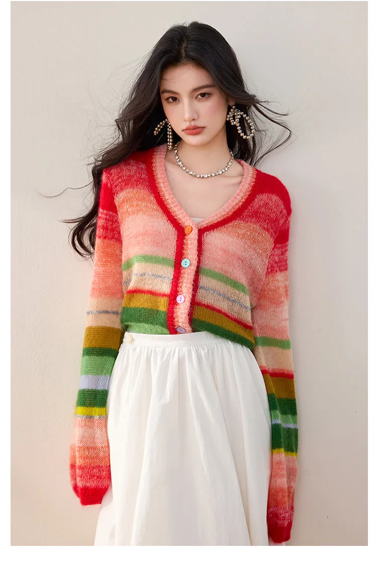 SD-Balloon Sleeve Striped Cardigan