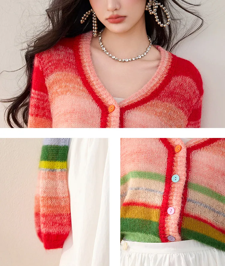 SD-Balloon Sleeve Striped Cardigan