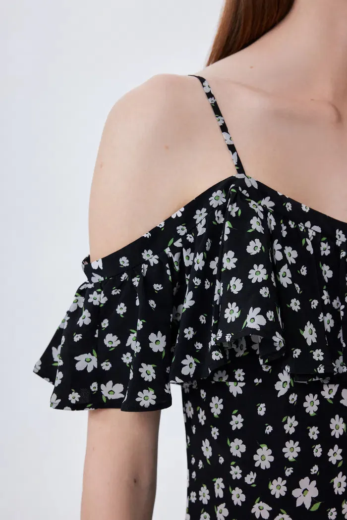 Shalom Daisy Print Dress in Double Crepe Silk
