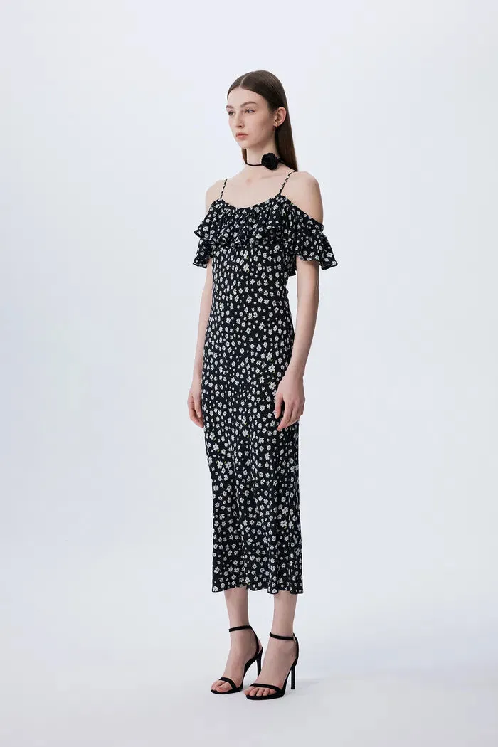 Shalom Daisy Print Dress in Double Crepe Silk