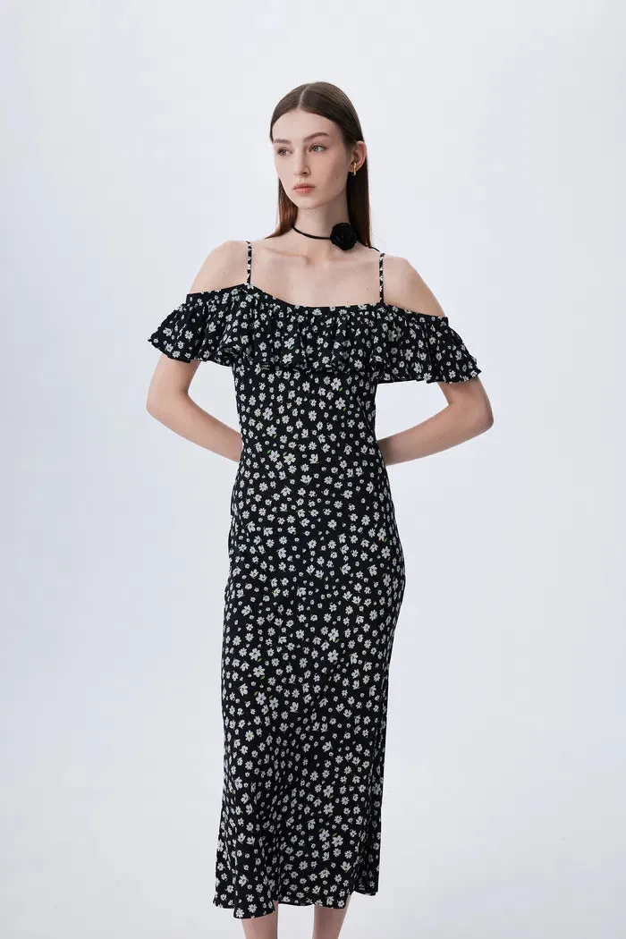 Shalom Daisy Print Dress in Double Crepe Silk
