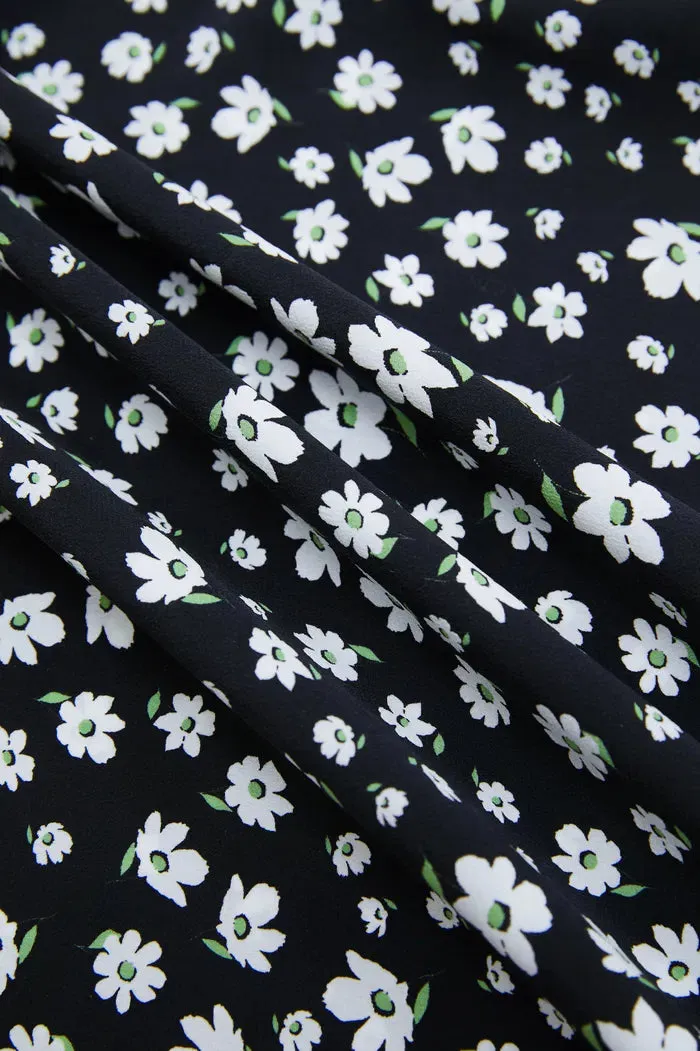 Shalom Daisy Print Dress in Double Crepe Silk