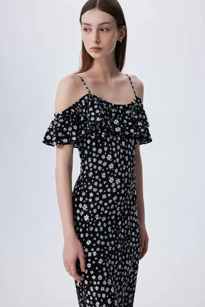 Shalom Daisy Print Dress in Double Crepe Silk