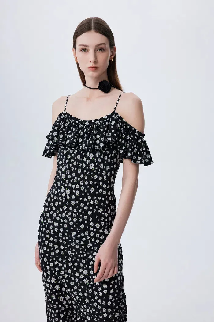Shalom Daisy Print Dress in Double Crepe Silk