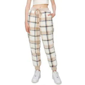 Sherpa Plaid Joggers Sweatpants - Khaki