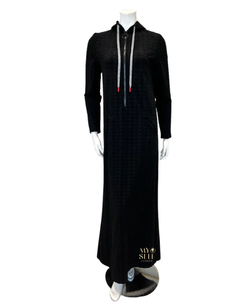 Simondona Black Textured Terry Robe with Zipper