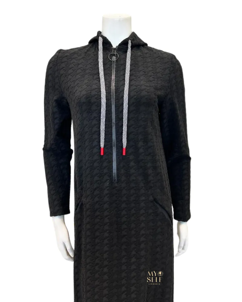 Simondona Black Textured Terry Robe with Zipper