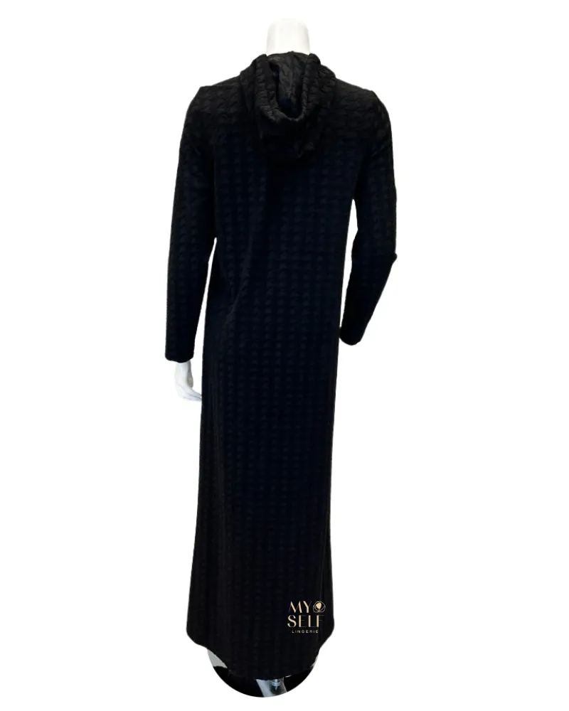 Simondona Black Textured Terry Robe with Zipper