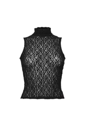 Sleeveless Mesh Mockneck Top - Black