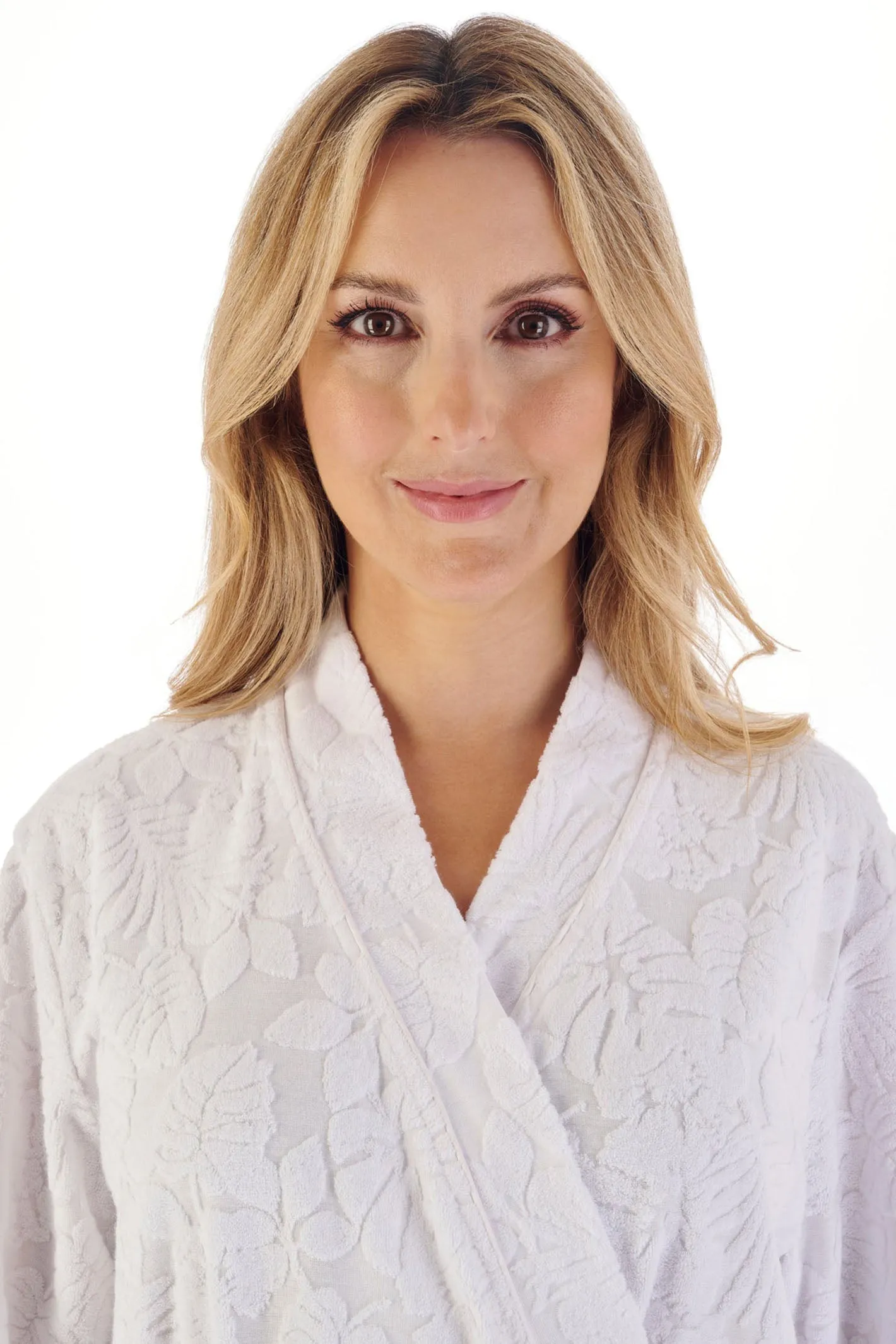 Slenderella HC03310 White Floral Towelling Dressing Gown With Belt