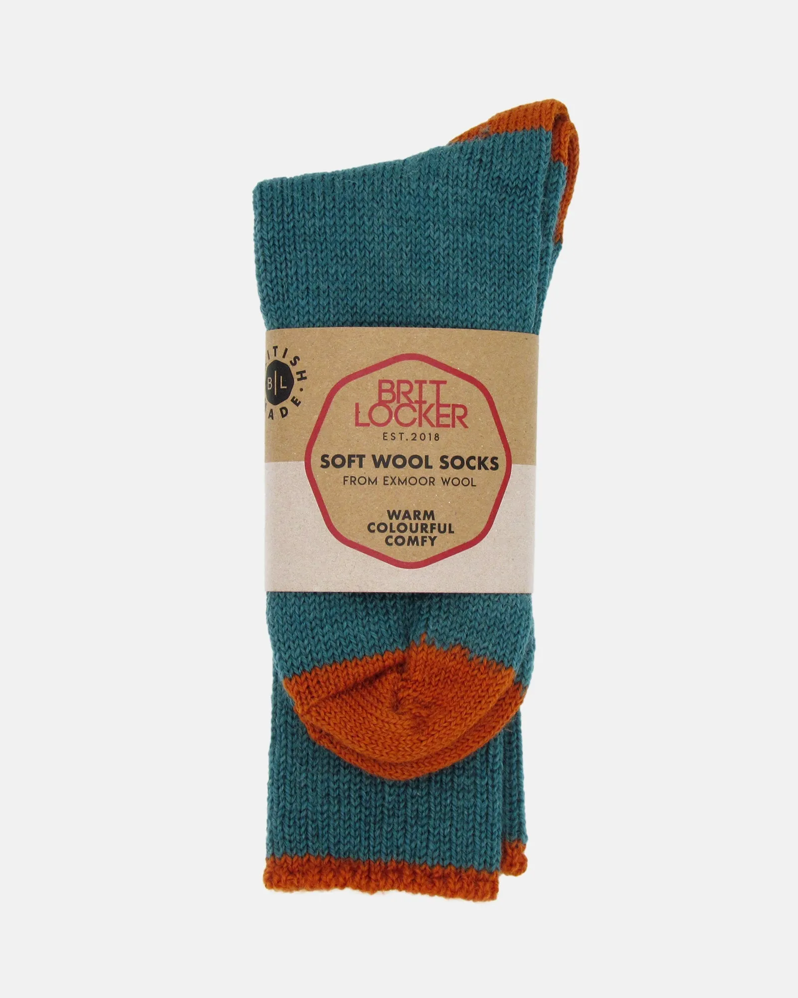 Soft Wool Socks - Aqua/Orange