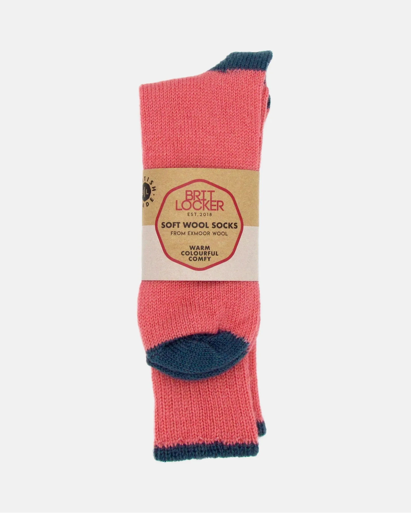 Soft Wool Socks  - Salmon/Indigo