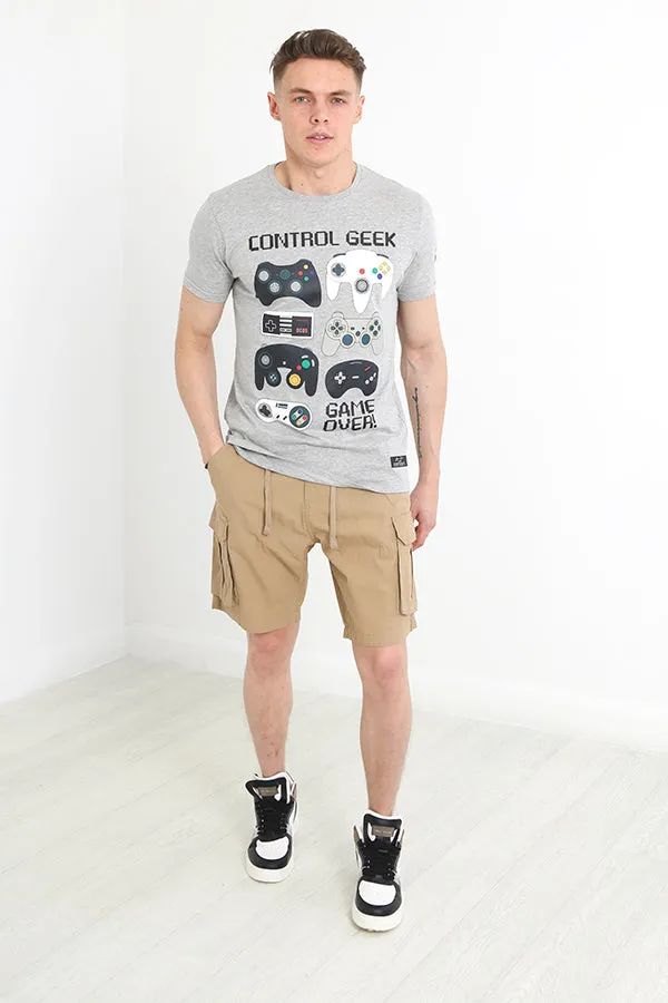 STONE COTTON CANVAS POCKET DETAIL CARGO SHORTS