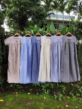 Stripe & Gingham Mixed Floral Embroidered Nighty