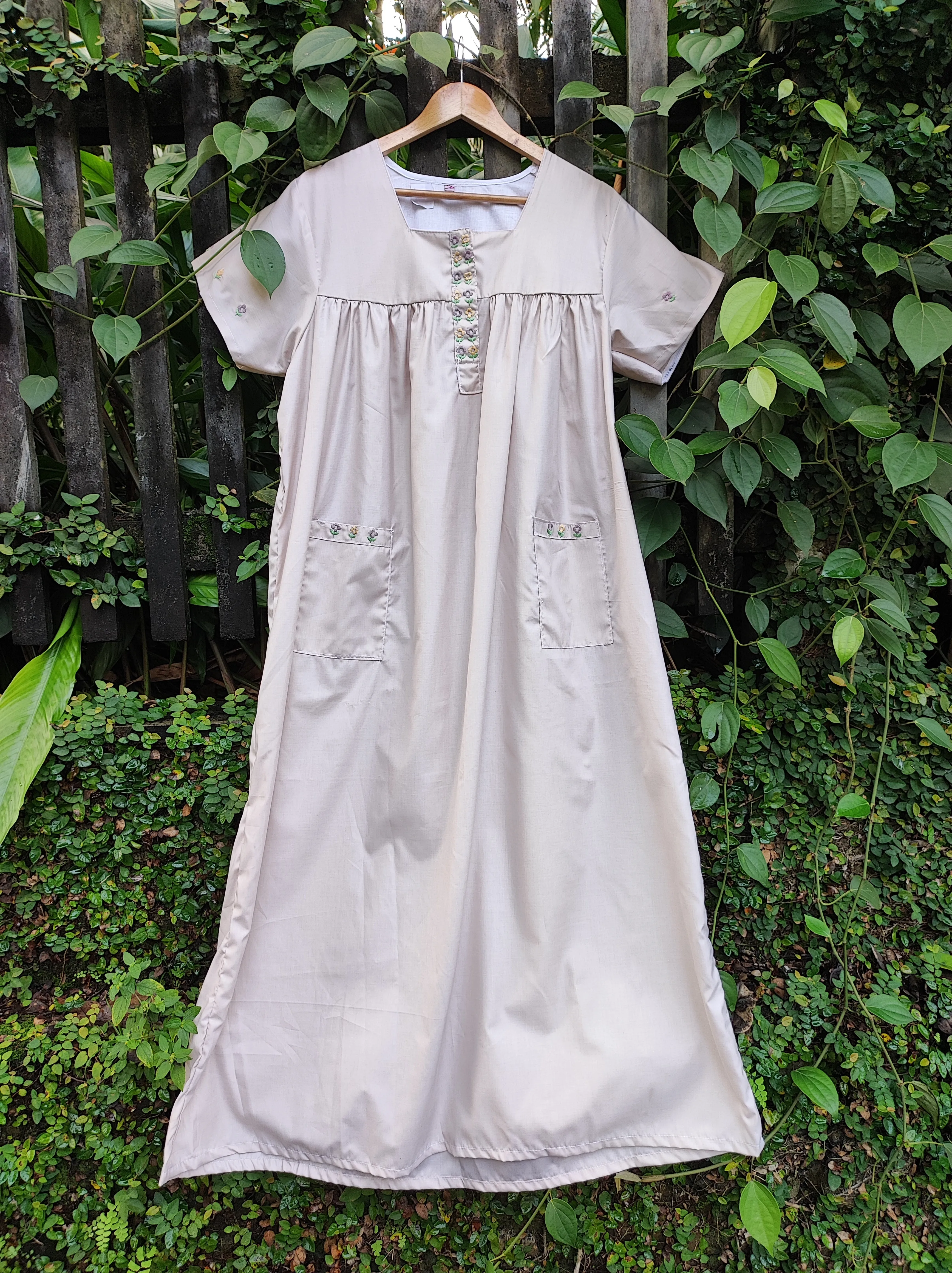 Stripe & Gingham Mixed Floral Embroidered Nighty