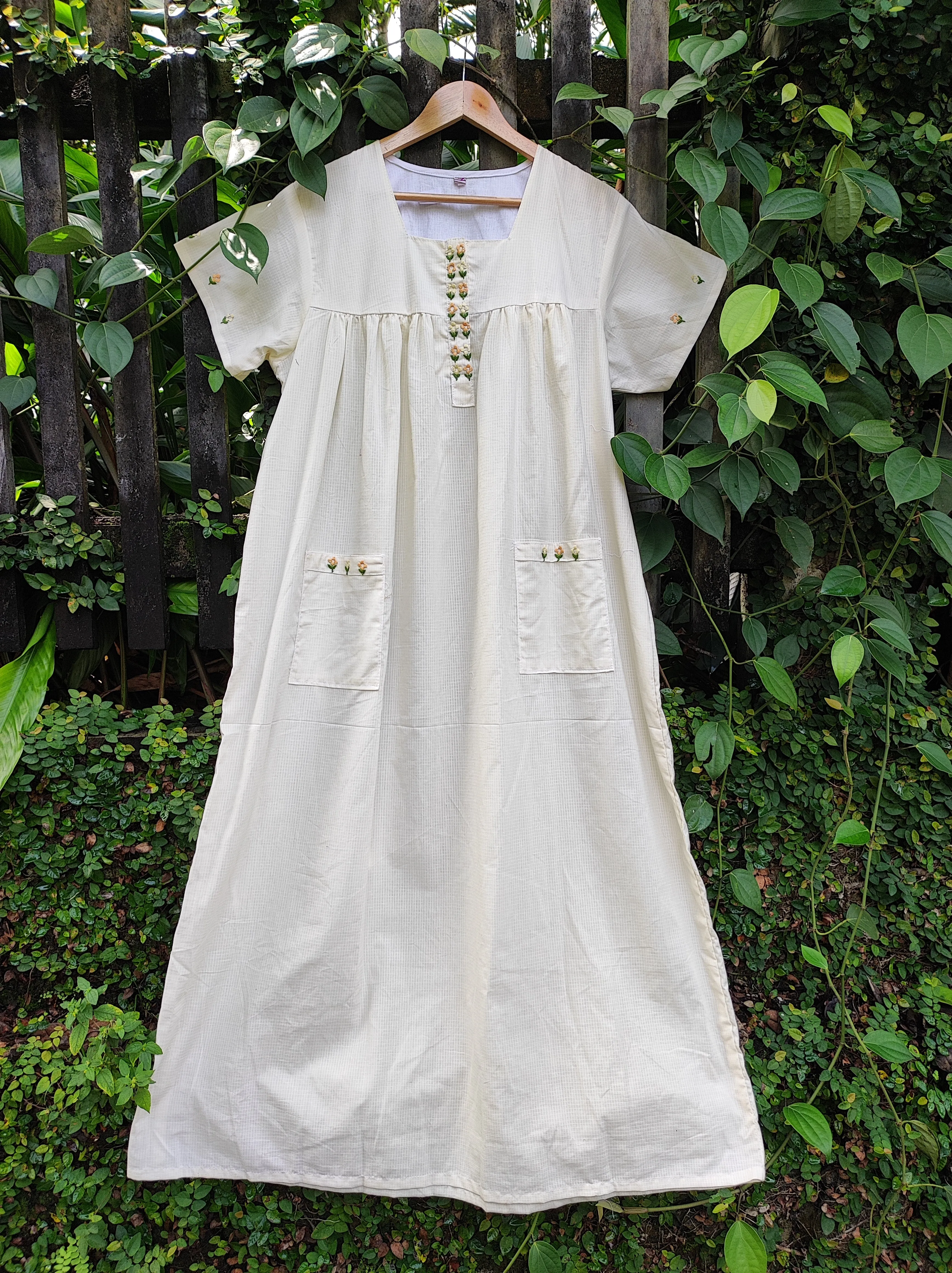 Stripe & Gingham Mixed Floral Embroidered Nighty