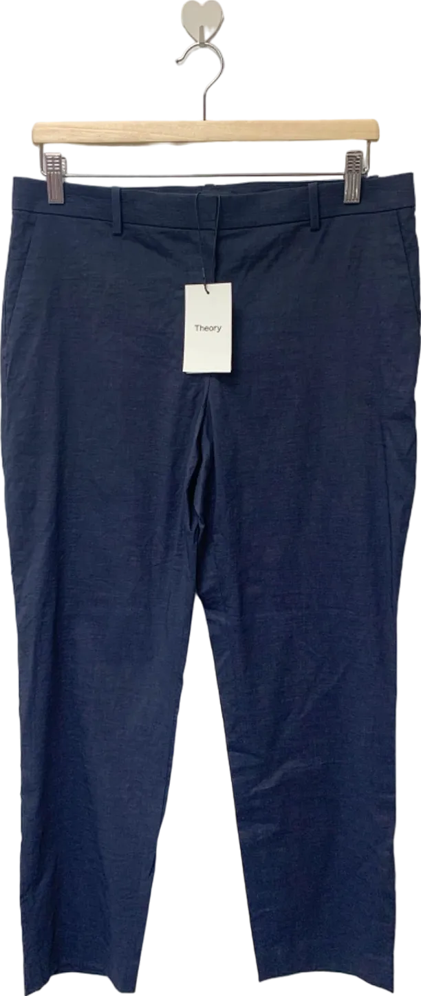 Theory Navy Treeca 4 Eco Crunch Wash Trousers UK 8