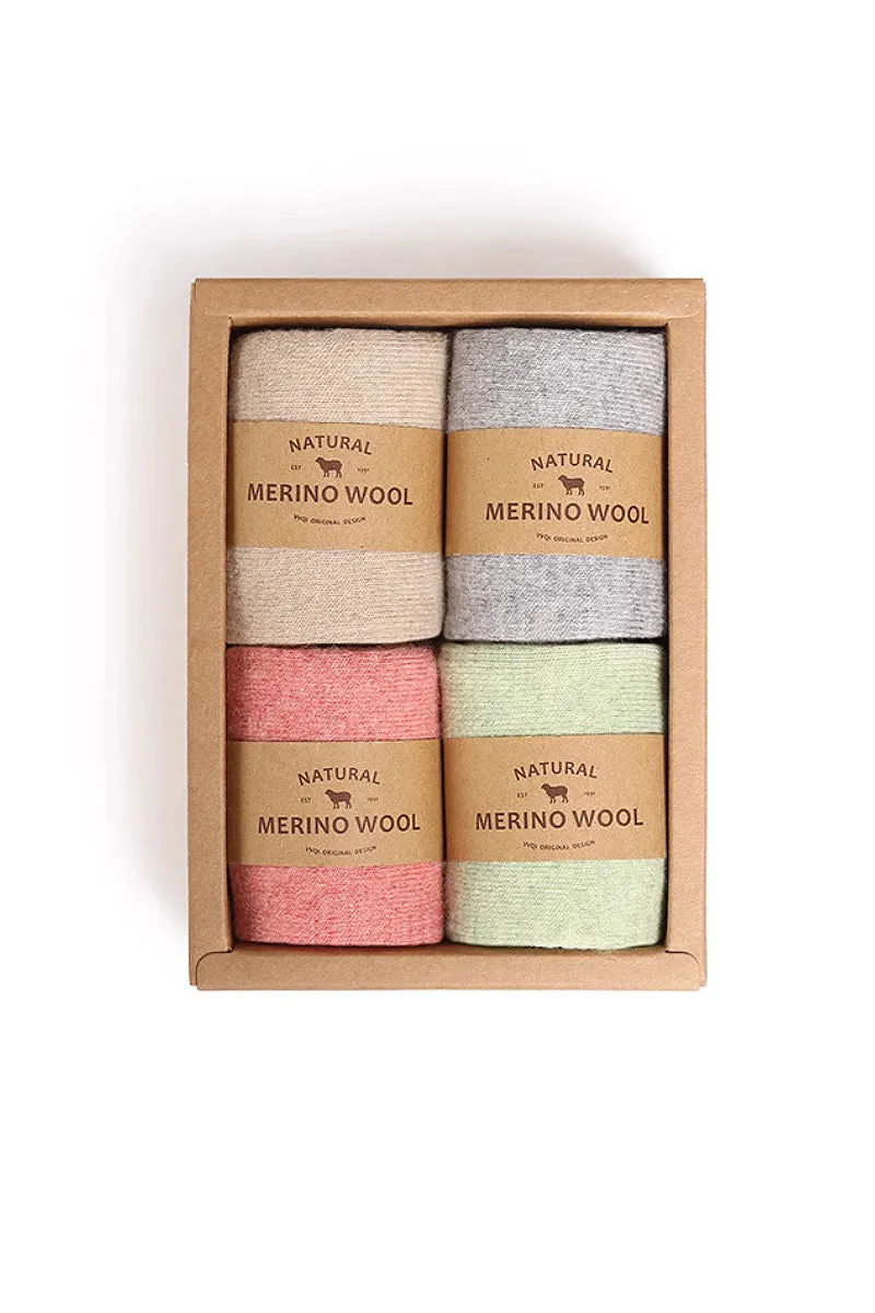 Thick Merino Wool Blend Crew Socks Set_4-Pack