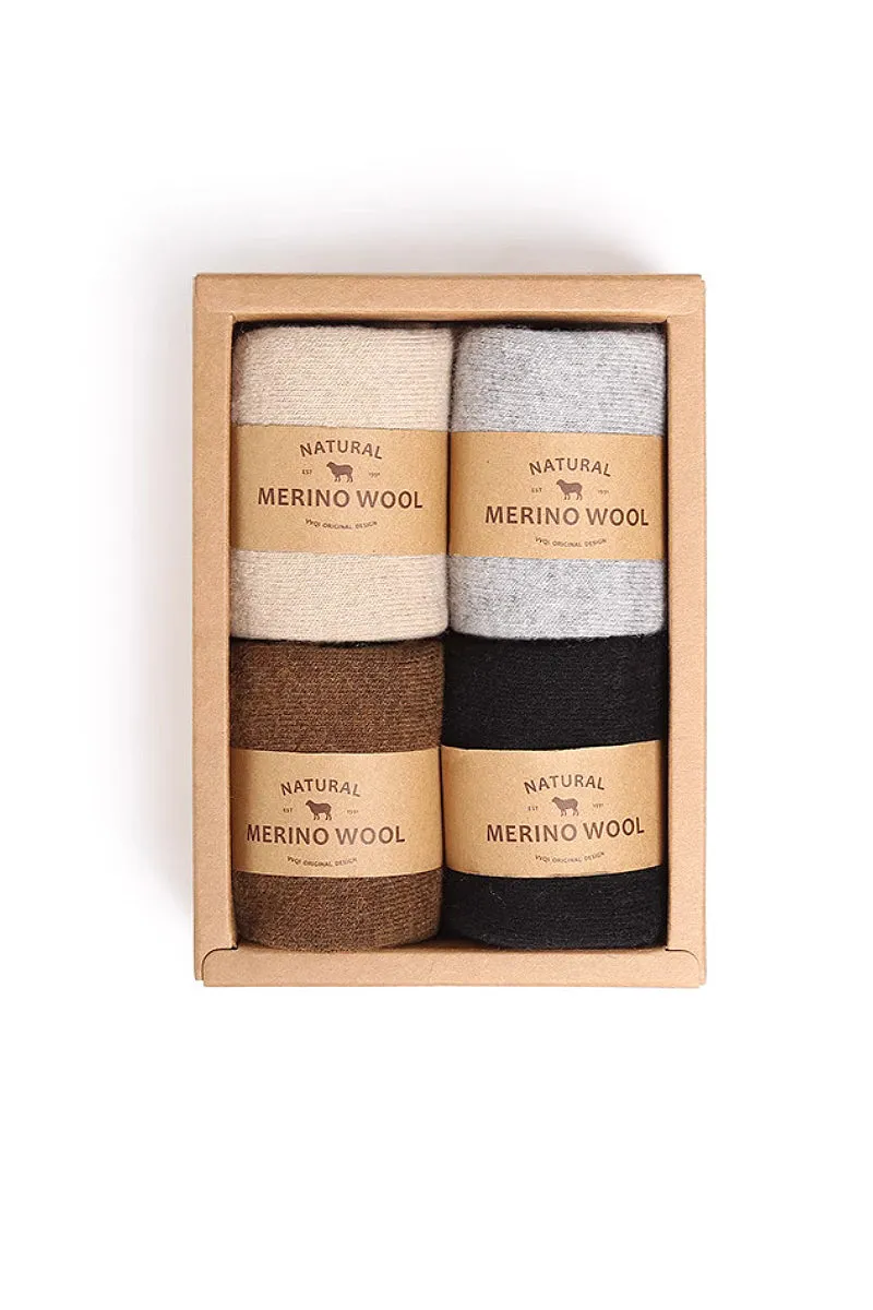 Thick Merino Wool Blend Crew Socks Set_4-Pack