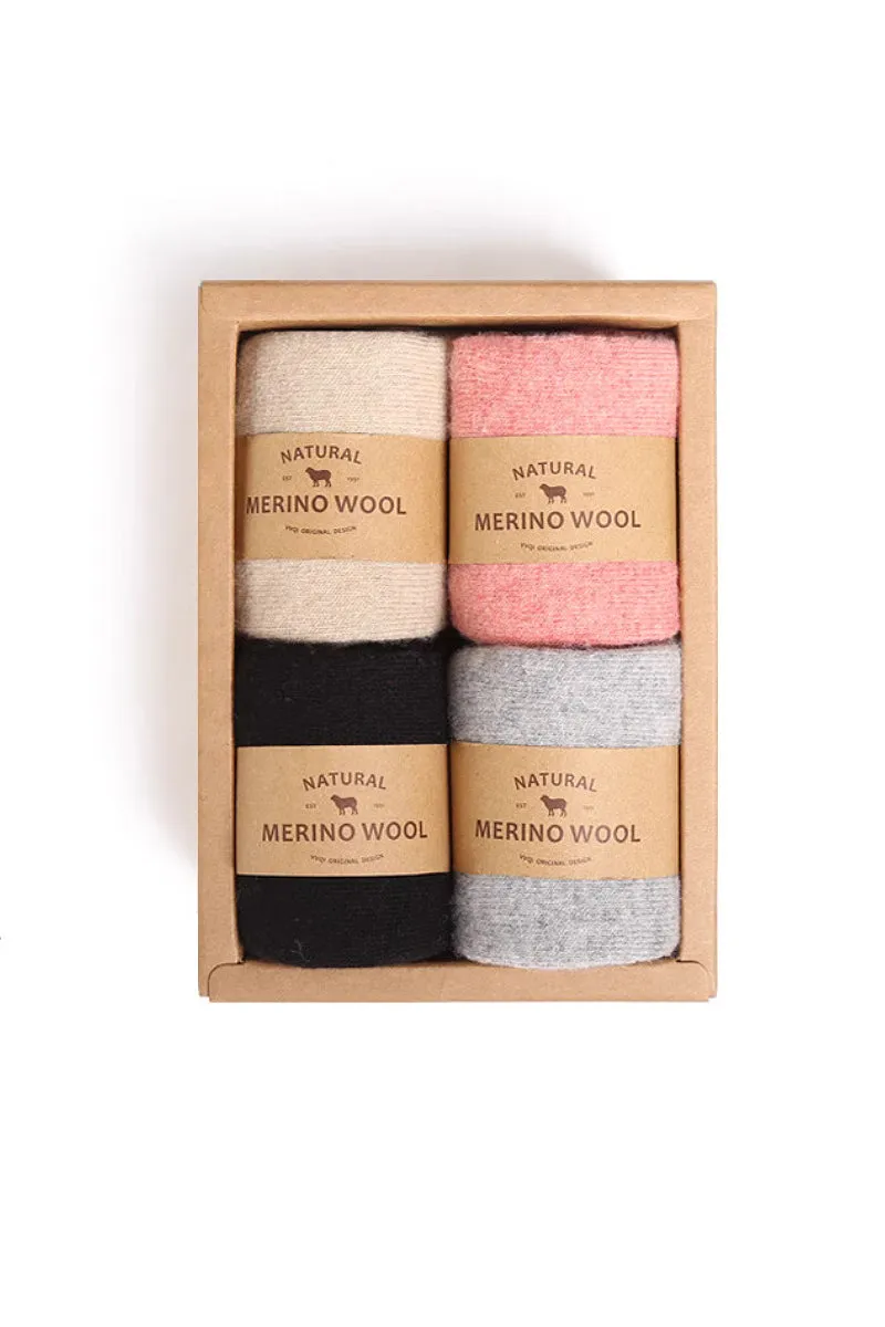 Thick Merino Wool Blend Crew Socks Set_4-Pack
