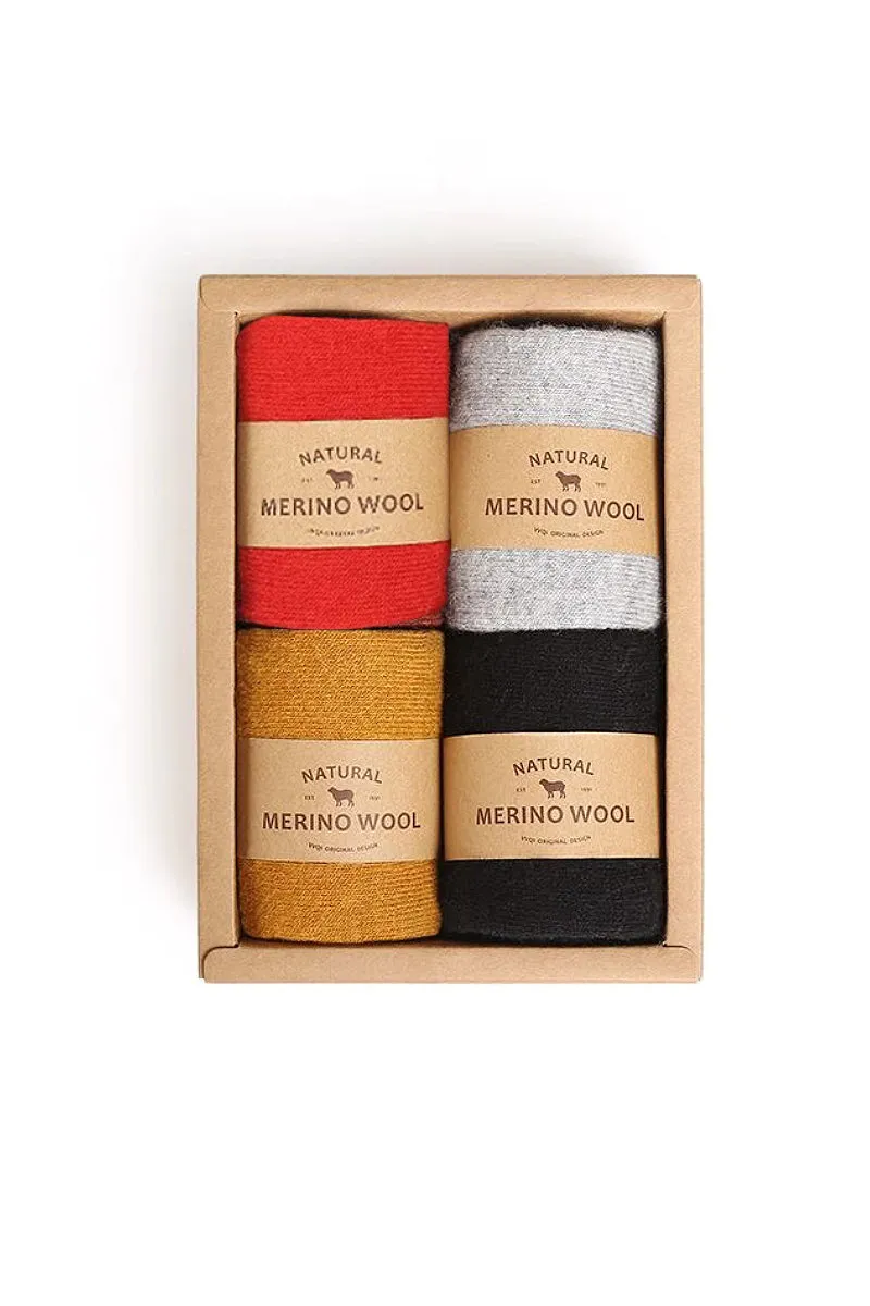 Thick Merino Wool Blend Crew Socks Set_4-Pack