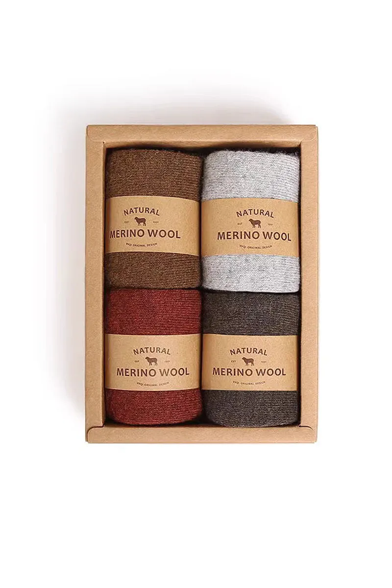 Thick Merino Wool Blend Crew Socks Set_4-Pack