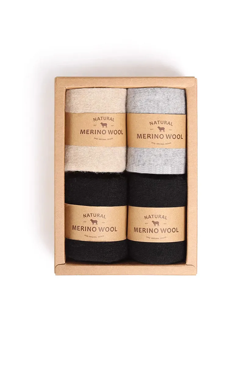 Thick Merino Wool Blend Crew Socks Set_4-Pack
