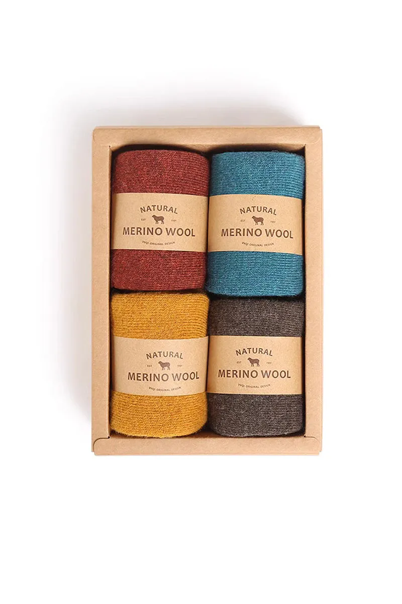 Thick Merino Wool Blend Crew Socks Set_4-Pack
