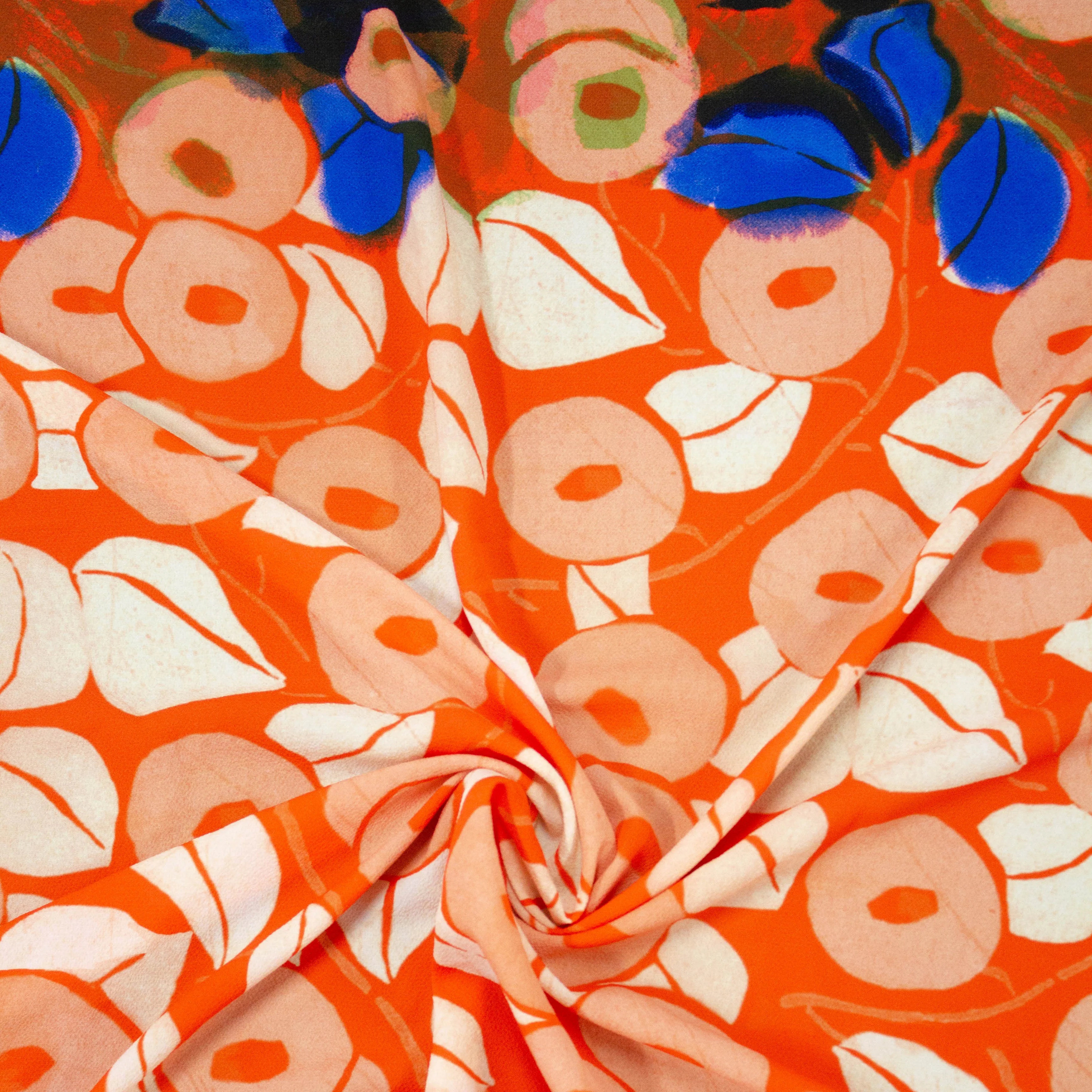 Vance Orange Floral Polyester PANEL 100CM