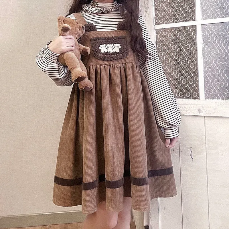 Vintage Kawaii Bear Dress Corduroy