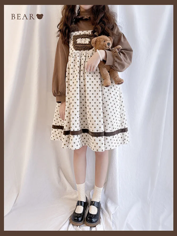 Vintage Kawaii Bear Dress Corduroy