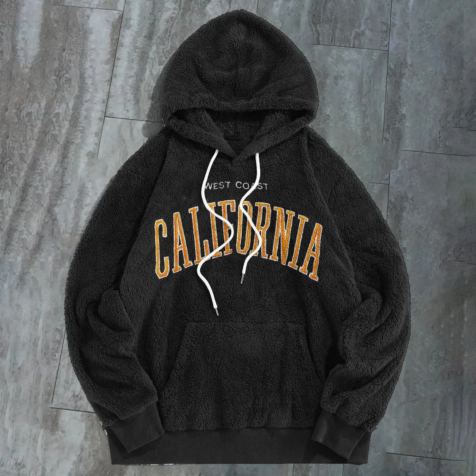 Vintage Street Print Plush Hoodie