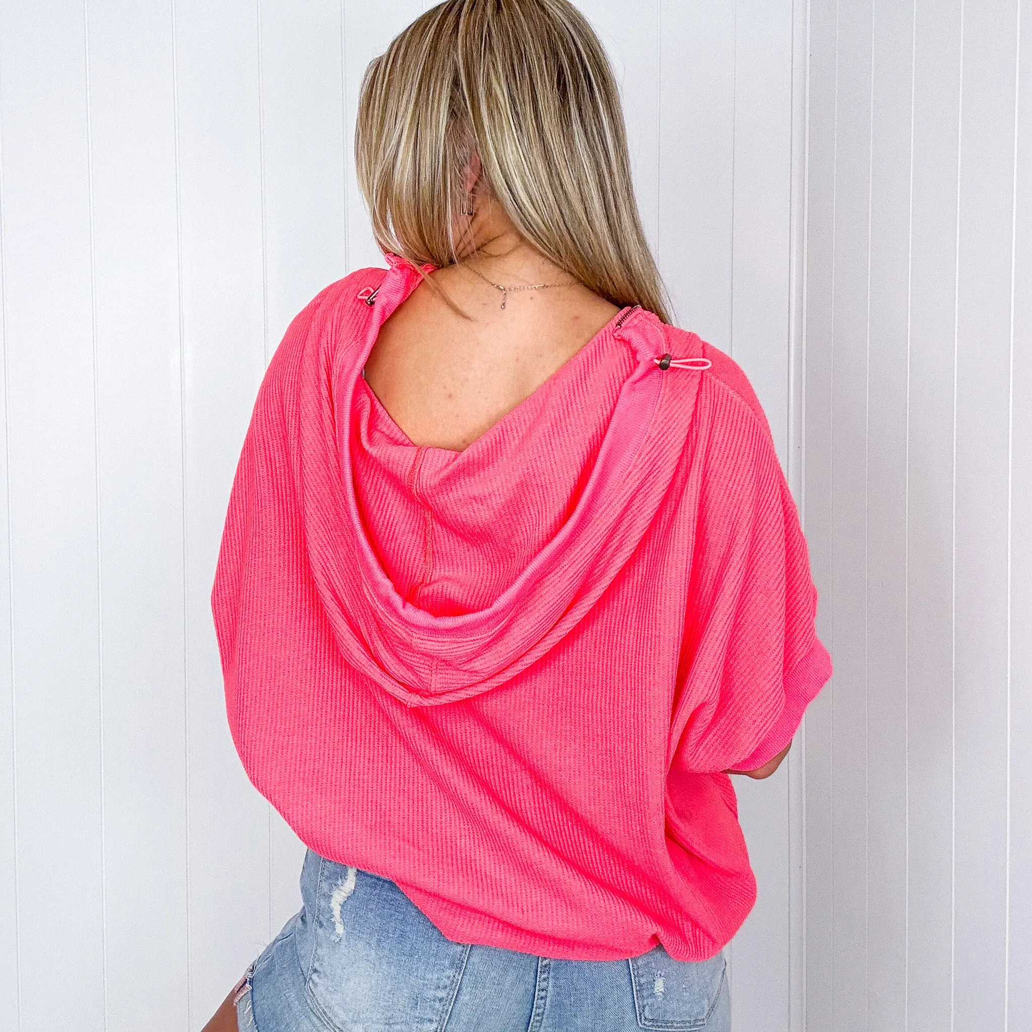 Weekend Getaway Vintage Washed Waffle Thermal Short Sleeve Half Zip Up Hoodie in 2 Colors