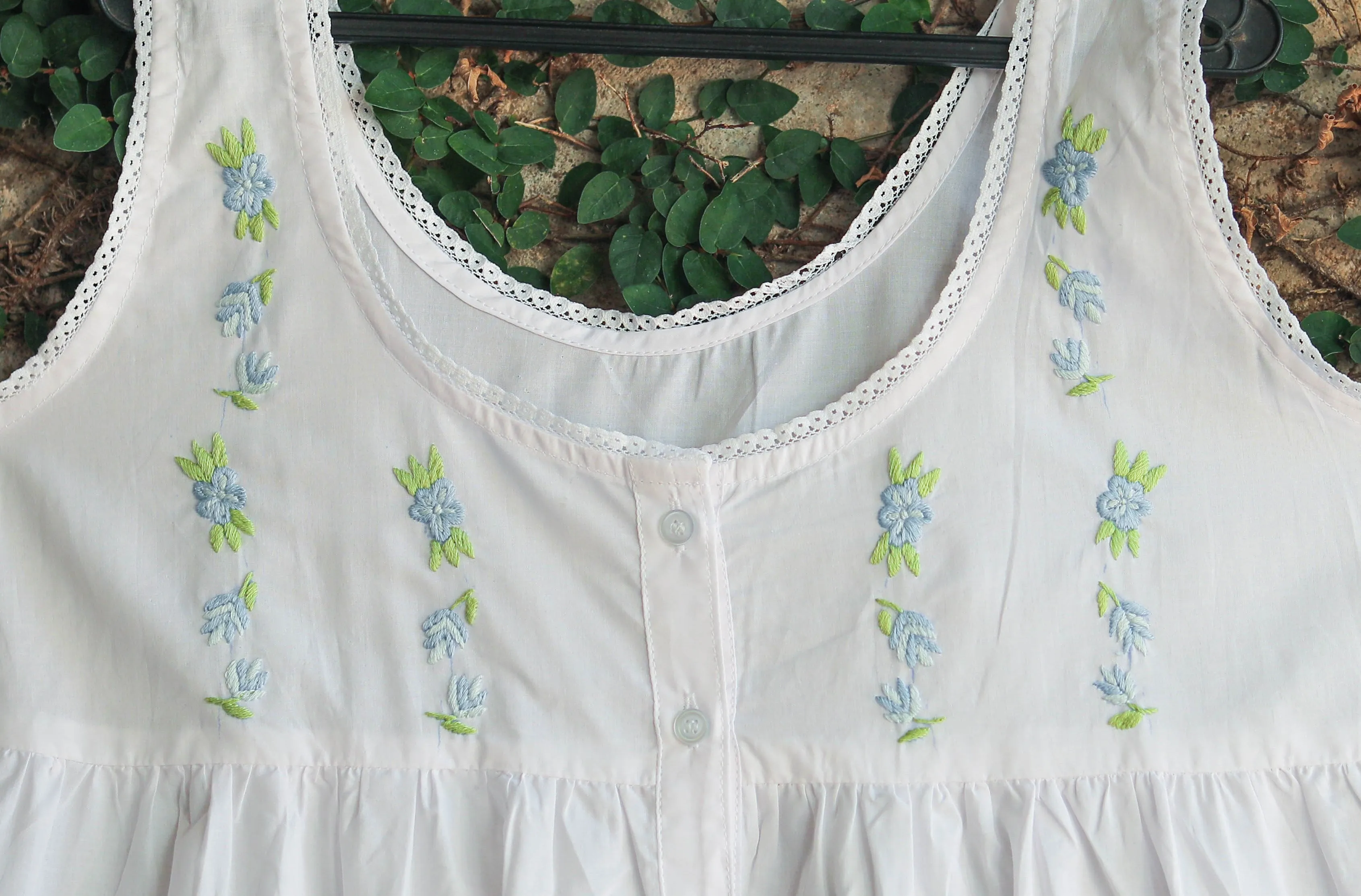 White Cotton Hand Embroidered Ladies Nightwear